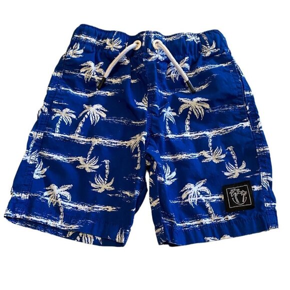 Blue with white palm trees swim trunks size 4 - Picture 1 of 5